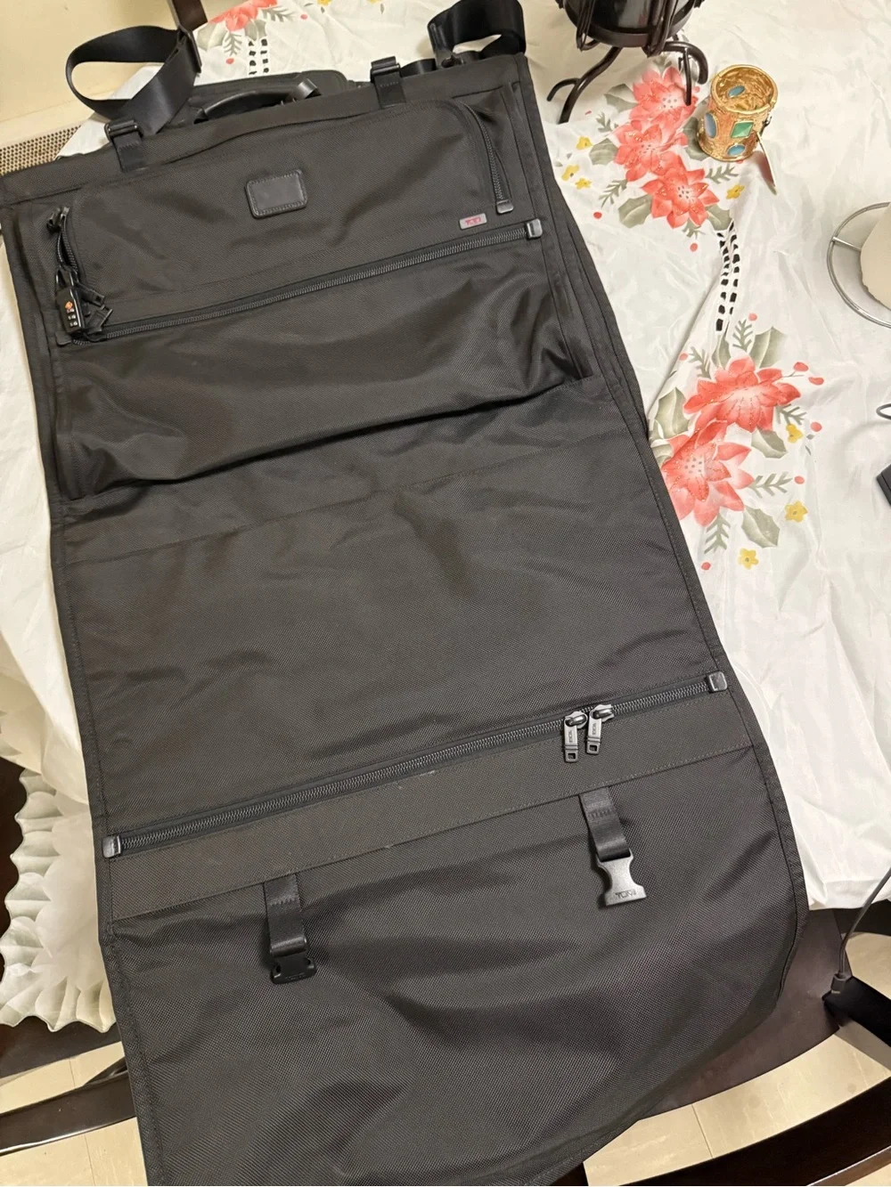 Tumi Black Roll-Top Briefcase with Red Logo Tag